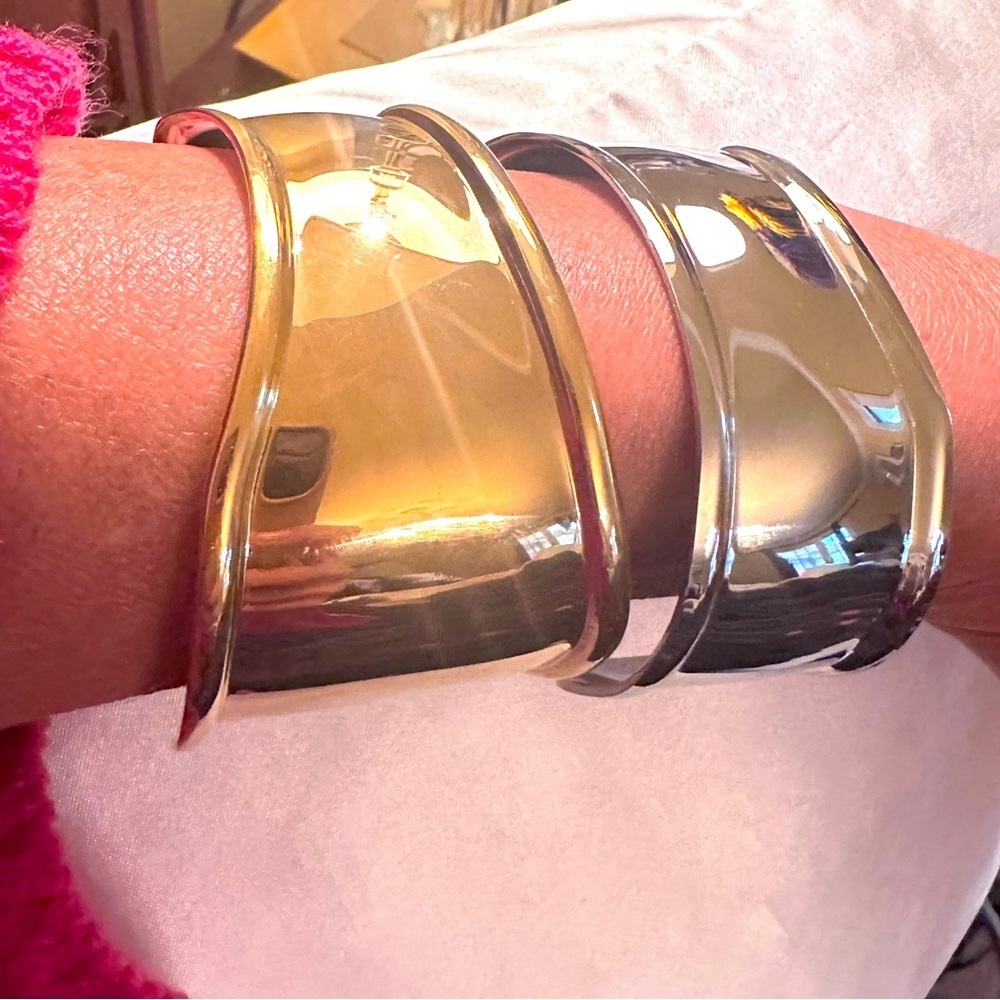 Trendy 18k Gold And Stainless Steel Cuff Bracelet